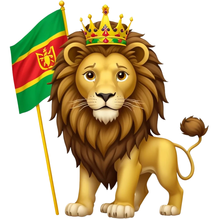 Lion of Judah symbol, majestic lion with royal regalia and Ethiopian flag emoji