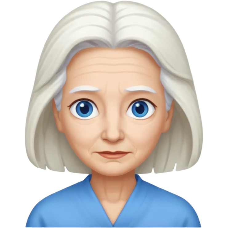 abuela con ojos azules, pelo blanco, tez blanca, con el pelo tomado, mas largo,  emoji