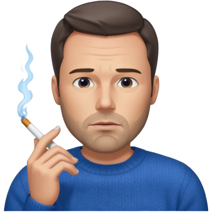 Ben Affleck looking tired holding a cigarette while wearing a blue sweater emoji