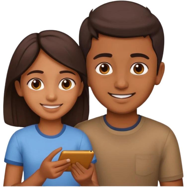 Make an emoji of an indian girl who is teaching an indian boy how to make emojis emoji