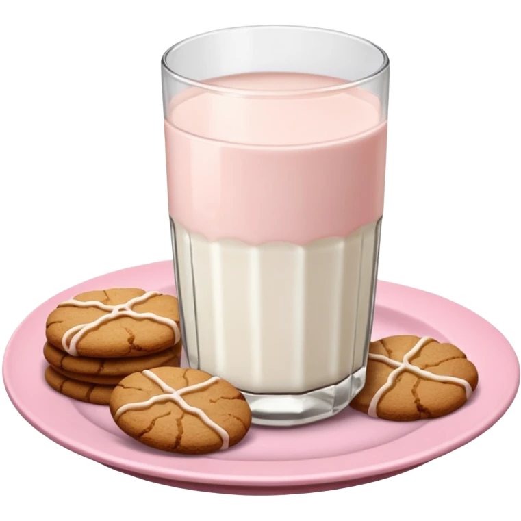 glass of milk, ginger cookies on a pink plate emoji