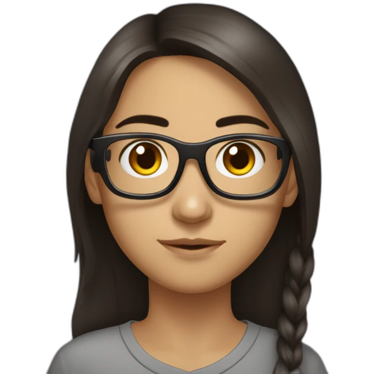 Uzbek teenager, dark brown long a bit shiny hair with thin metal view glasses emoji
