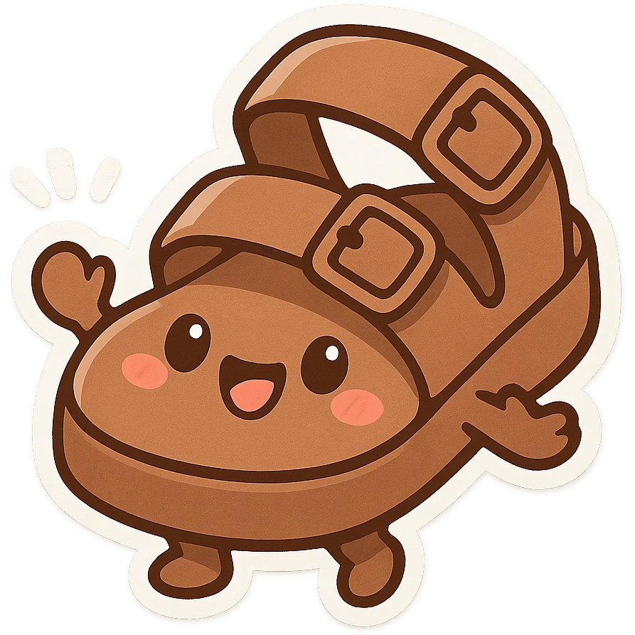 chunky brown sandal, cheerful and lively, cartoon style, chibi stickers style emoji