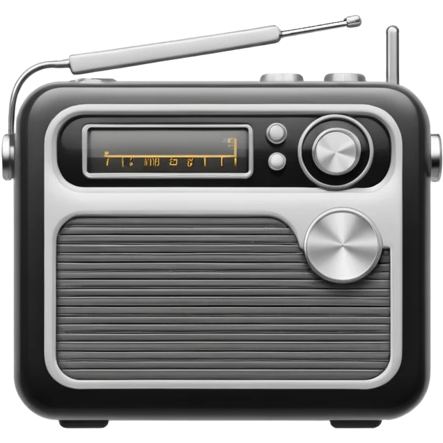 A black and white icon of a vintage handheld transistor radio emoji