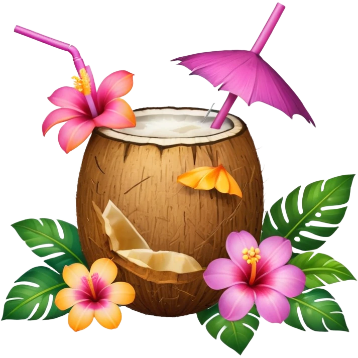 Coconut drink with flowers emoji