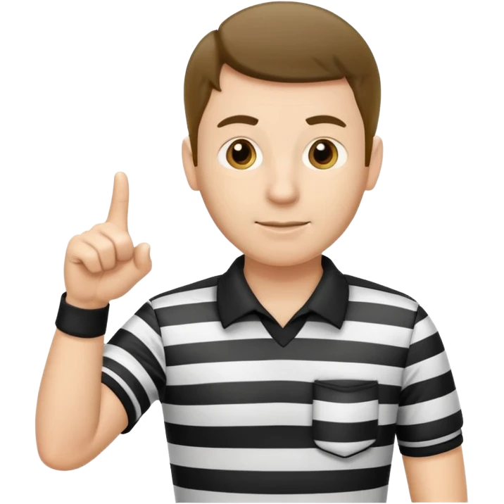 A calm referee with striped shirt, pointing clearly toward the field. emoji