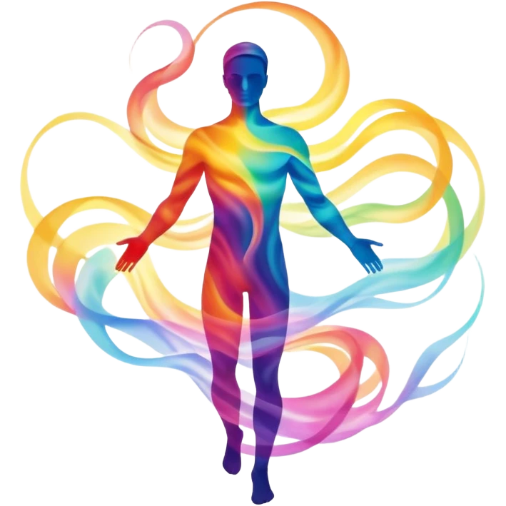 Male silhouette composed of ethereal flowing energy waves, abstract style aura forming the shape of a man, no facial features emoji
