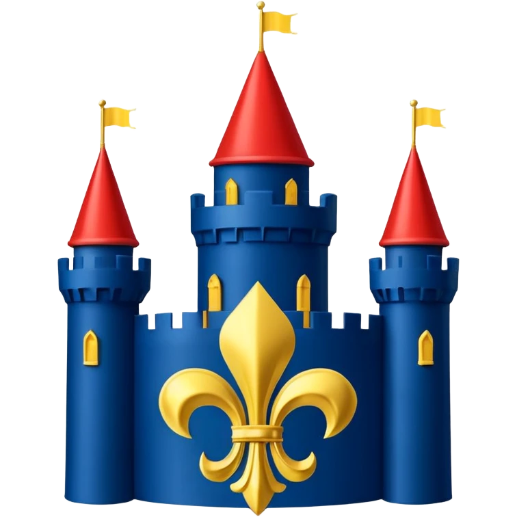  flag with 4 boxes: gold fleur-de-lis on deep blue/black; green, yellow, red stripes in upper right and lower left with green star in upper right; yellow castle on red in lower right. Flat vector, clean, high contrast, clear at small size. emoji