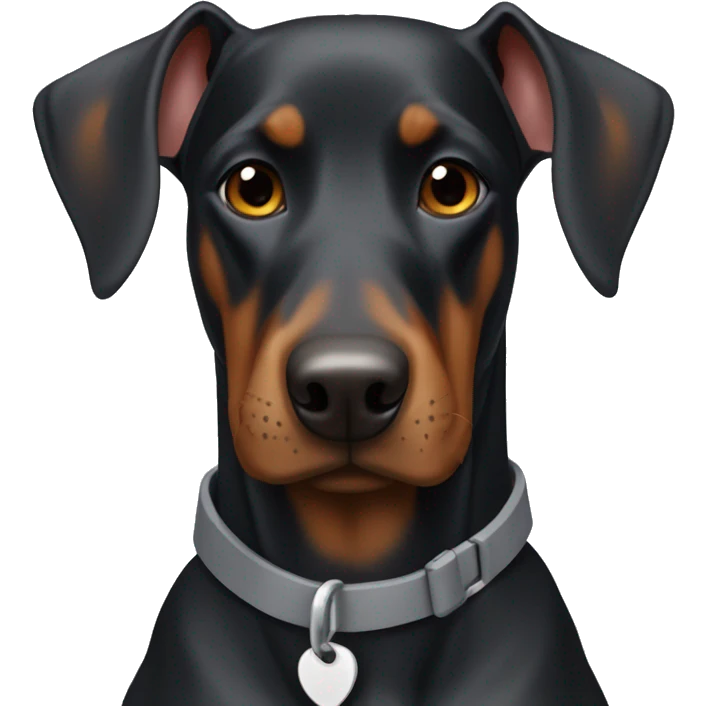 Doberman with floppy ears wearing a grey collar emoji