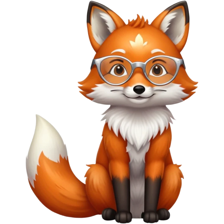 A kind fox with shimmering fur, a glowing tail, a silver star on its forehead, and round glasses, sitting with its front paws together in a thankful gesture. 🦊🙏 emoji