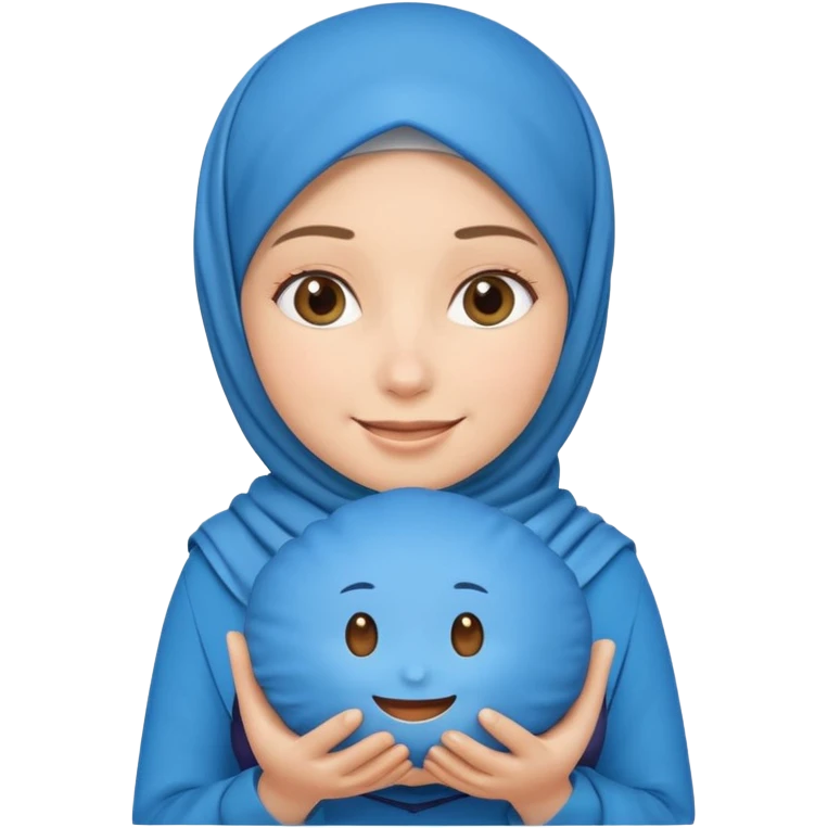 white pretty woman with hijab holding a blue cushion emoji emoji