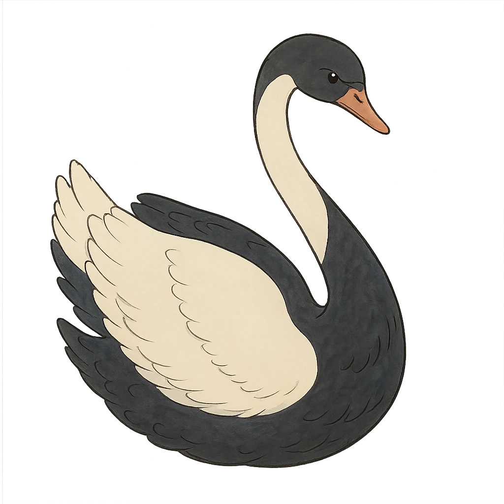 ghibli style elegant half white and half black swan emoji