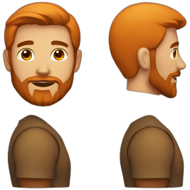 A guy with a beard, mid-length hair colored orange on one side and colored brown on the other side emoji
