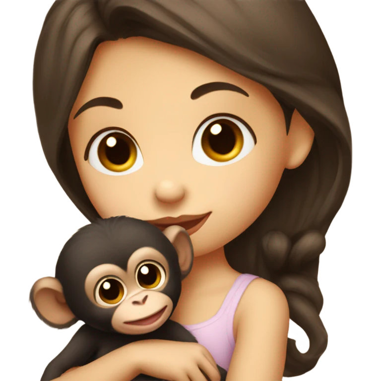 Girl with dark brown hair kissing baby monkey   emoji