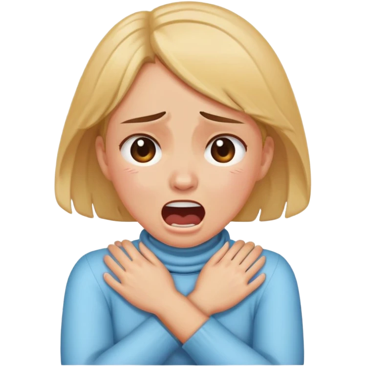 Girl crossing arms holding neck screaming and crying emoji