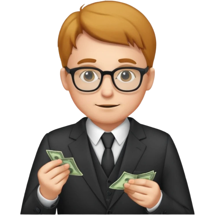 A cunning man in glasses counting money emoji