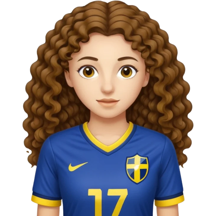 girl with long brown curly hair wearing a fenerbahçe soccer jersey emoji