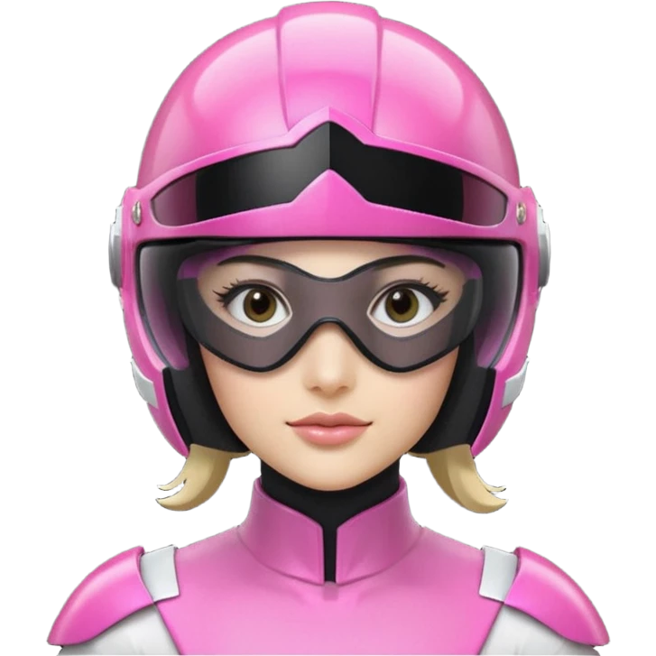 pink power ranger, woman emoji, with helmet on, black visor eye protection, black, power ranger helmet, emoji