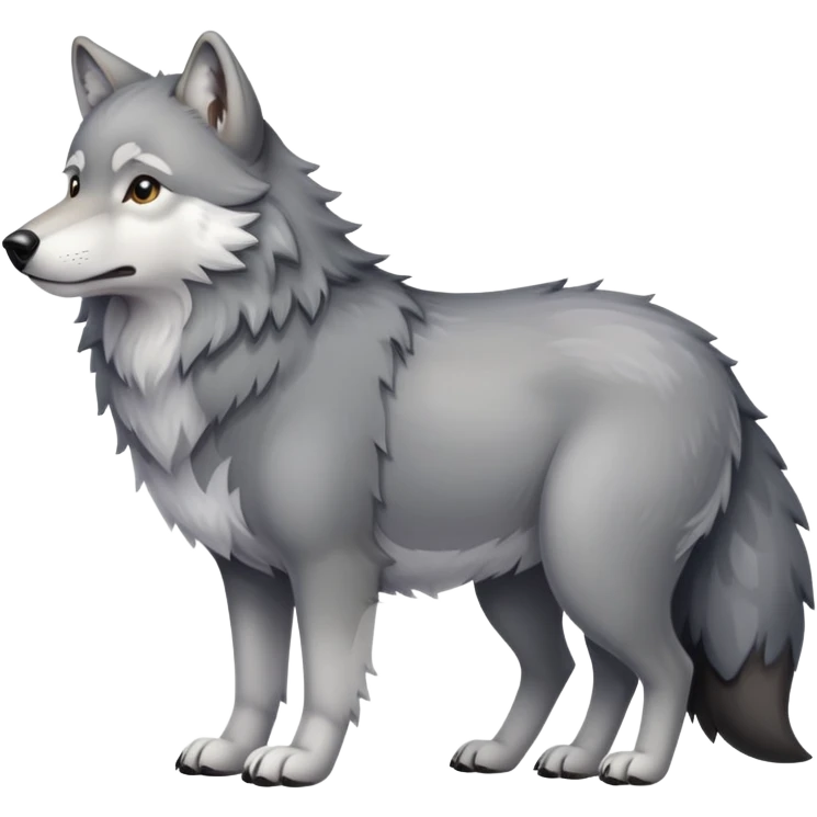 Gray wolf with a very large pregnant belly, standing on all fours, fluffy tail emoji