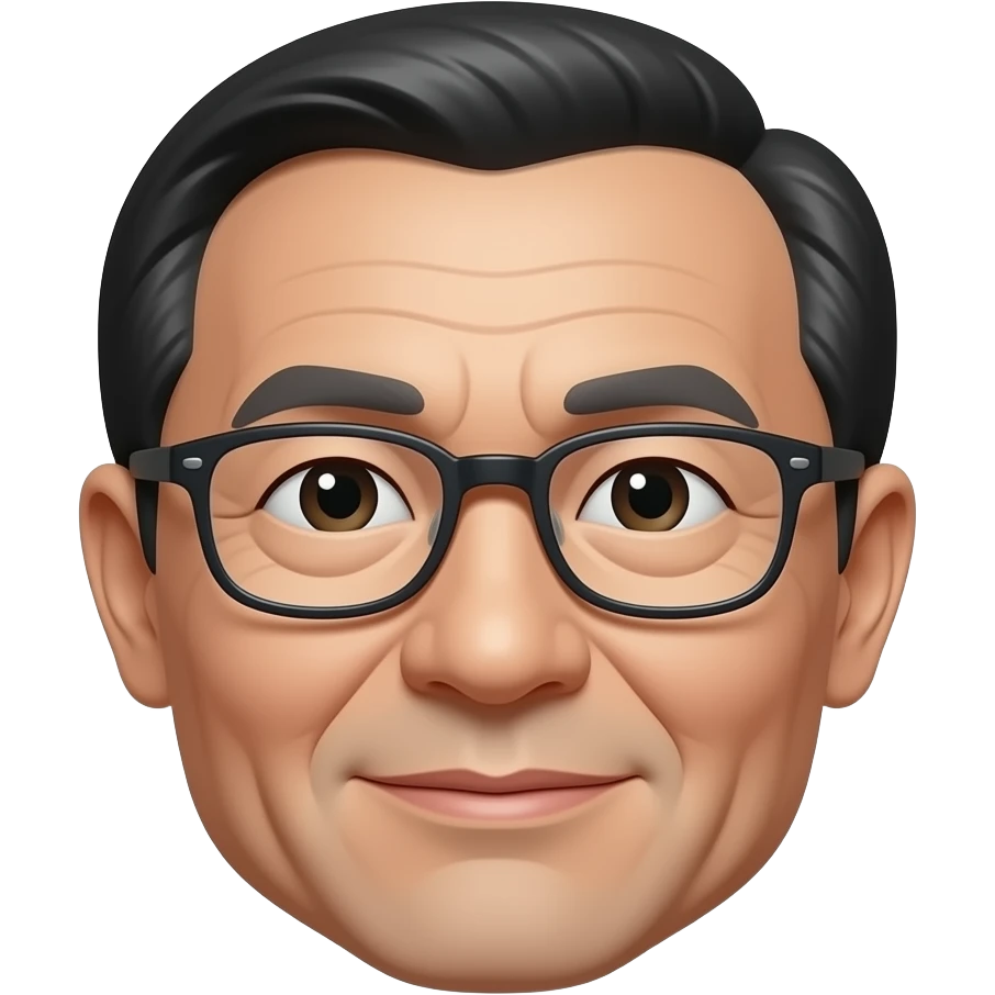 Chinese 75 years old with thin black hair parted on left side with glasses no facial hair round face emoji