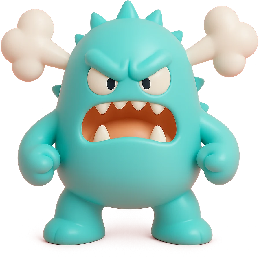 monster stomping its feet in anger, smoke coming from ears, spiky body emoji