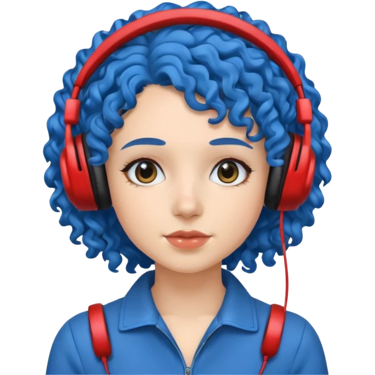 blue curly haired woman with headphone emoji