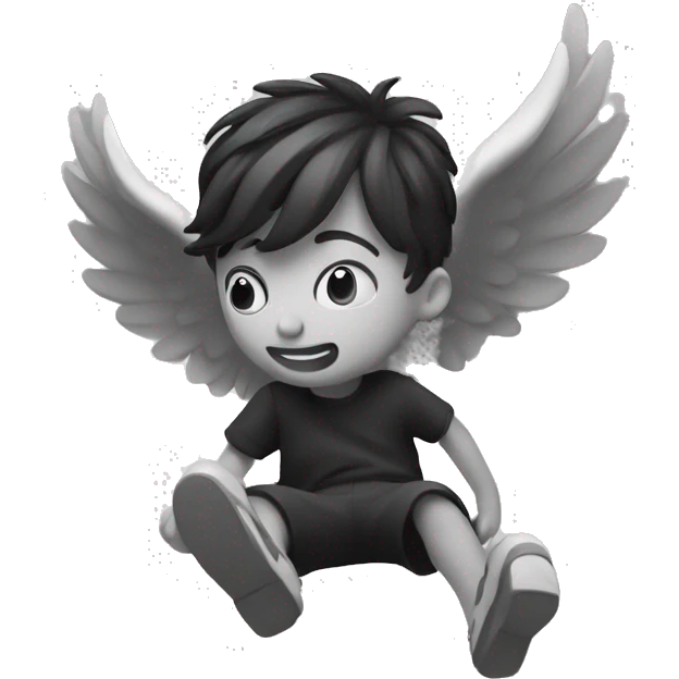 winged falling boy in monochrome emoji