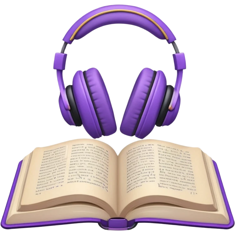 purple open storybook with purple headphones on top emoji