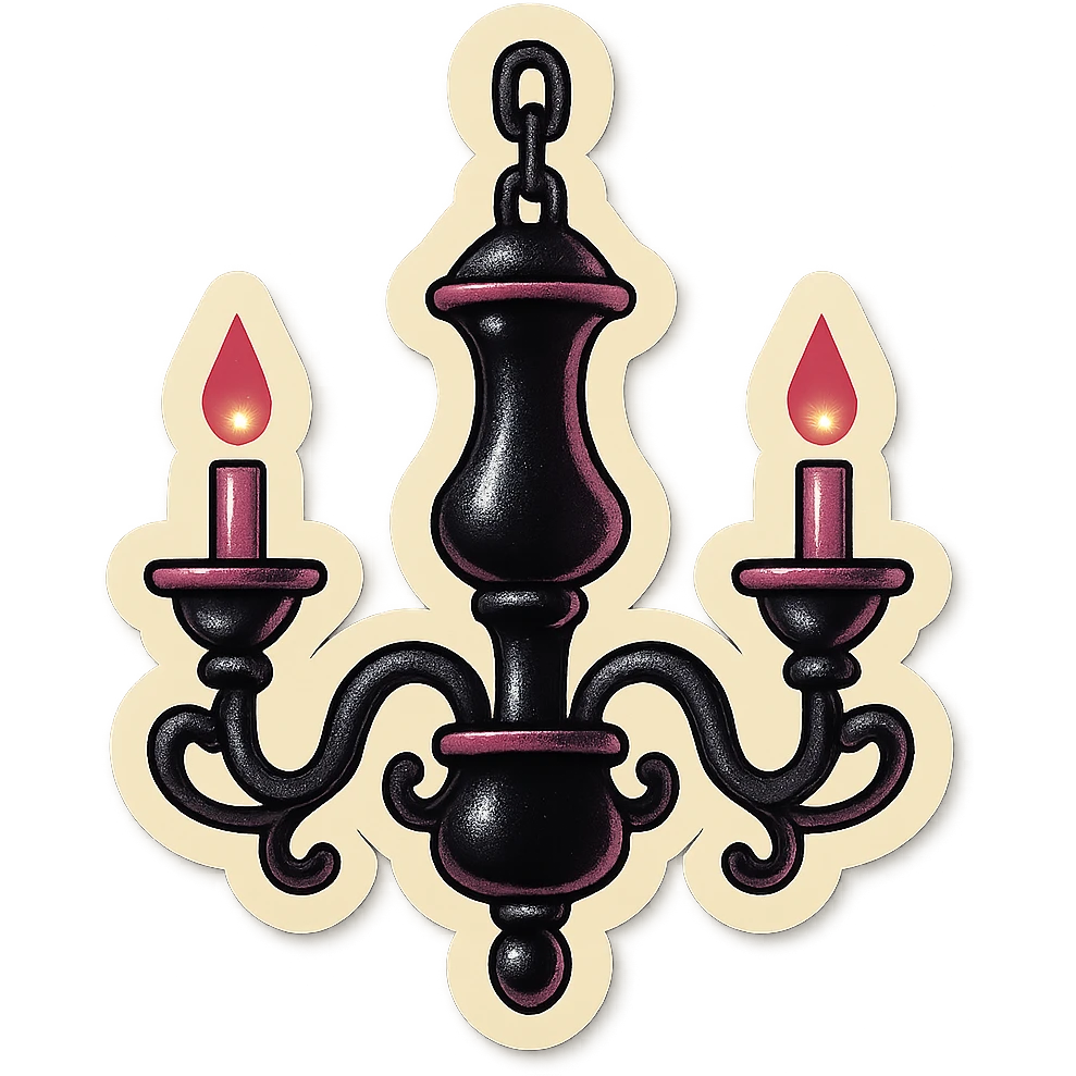gothic chandelier, black and pink, retro stickers style emoji