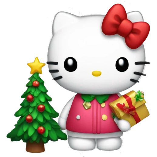 Hello kitty holding a Christmas tree emoji