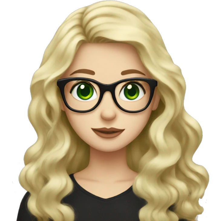 Long blonde wavy hair green eyes glasses girl holding a black cat  emoji