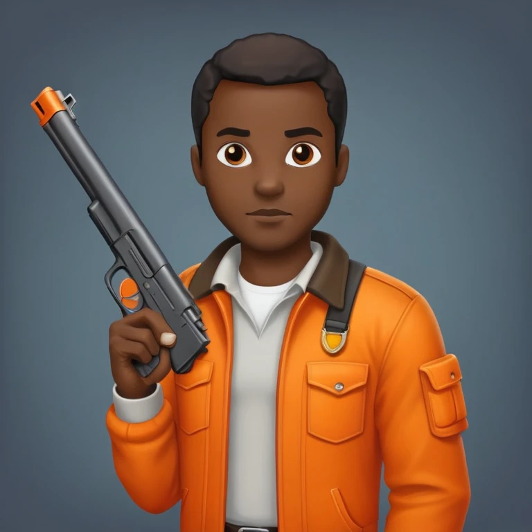 Create a black man carrying and orange gun emoji