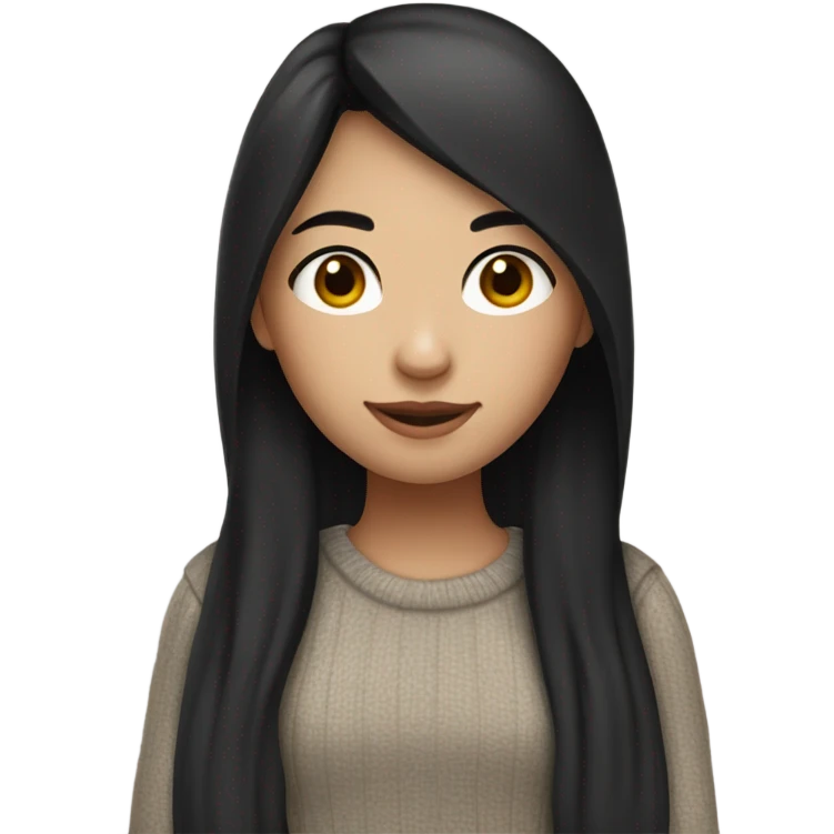 White girl with black hair in a cozy outfit emoji