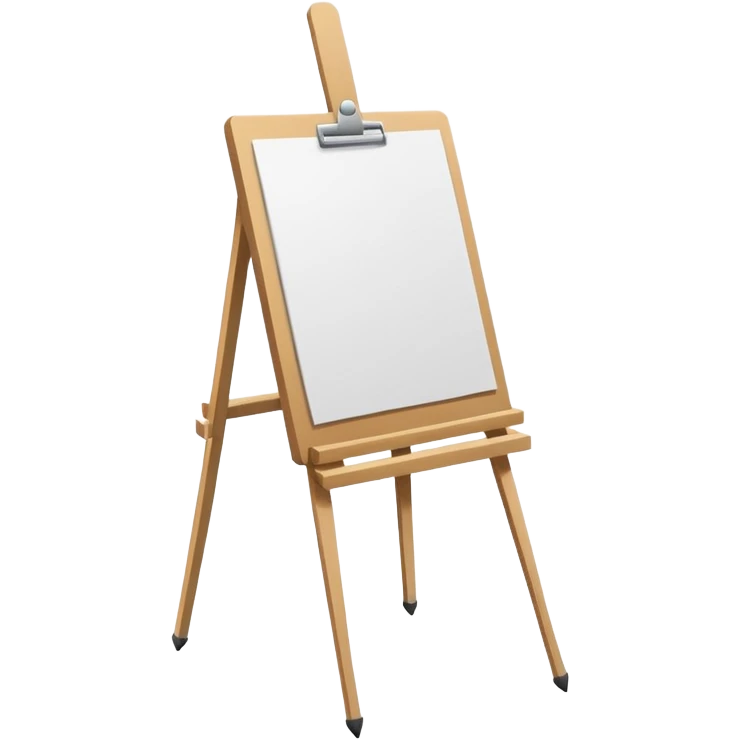 Minimalistic flat vector icon, iOS style, thin black contour on white background. Easel with a paper sheet and a pencil leaning against it. No text, no shadows emoji