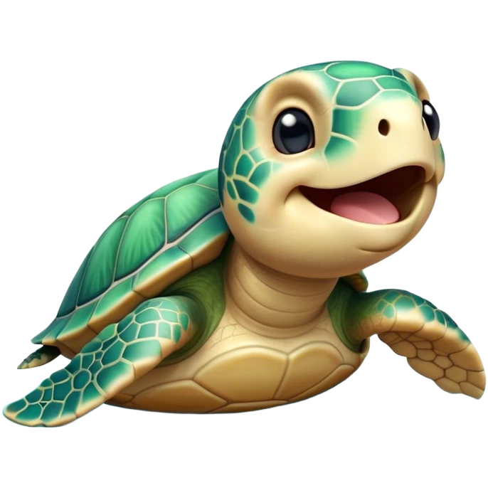 Cinematic Cute Yawning Sea Turtle Portrait Emoji, Head tilted slightly with a dramatic, wide-open yawn, showcasing a stately, patterned shell and a smooth, aged body with sleepy, half-closed eyes, Simplified yet irresistibly adorable features, highly detailed, glowing with a soft, cozy oceanic glow, high shine, relaxed yet expressive, stylized with a dash of whimsical marine charm, soft glowing outline, capturing the essence of a drowsy yet affectionate sea turtle that appears ready to stretch out for a nap! emoji