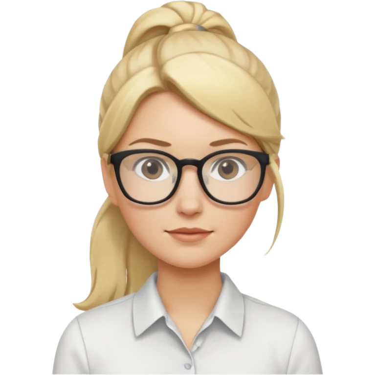 White woman with blond ponytail and glasses emoji
