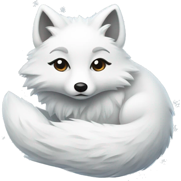 Arctic fox curled up with snowflakes falling around it emoji