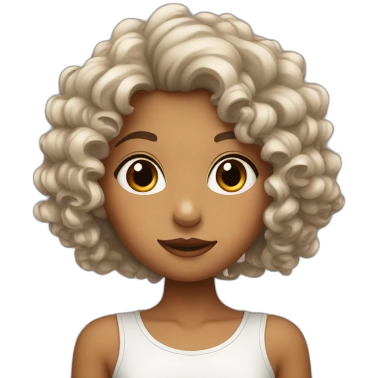 Girl with curly hair brown kissing you emoji