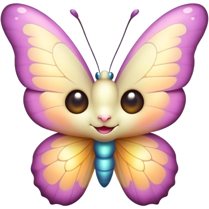 Cinematic Cute Butterfly Portrait Emoji, Head tilted playfully and inquisitively, featuring a charming, petite form with intricately detailed, softly tinted wings and round, sparkling eyes full of gentle wonder, Simplified yet irresistibly adorable features, highly detailed, glowing with a warm, inviting pastel glow, high shine, affectionate and lively, stylized with a touch of whimsical garden charm, soft glowing outline, capturing the essence of a mischievous butterfly that seems as if it could dance out of the screen into your arms! emoji