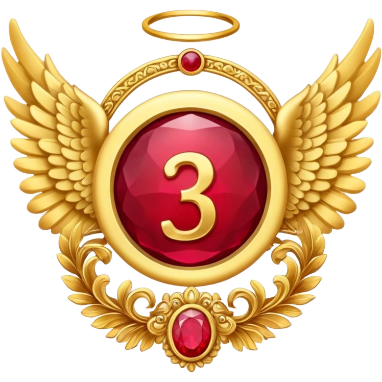  3rd place award Number in frame decorated with golden angel  wings and rubby stone emoji