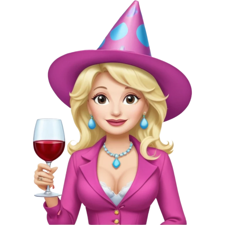 Dolly Parton with a huge glass of wine on a bachelorette trip emoji
