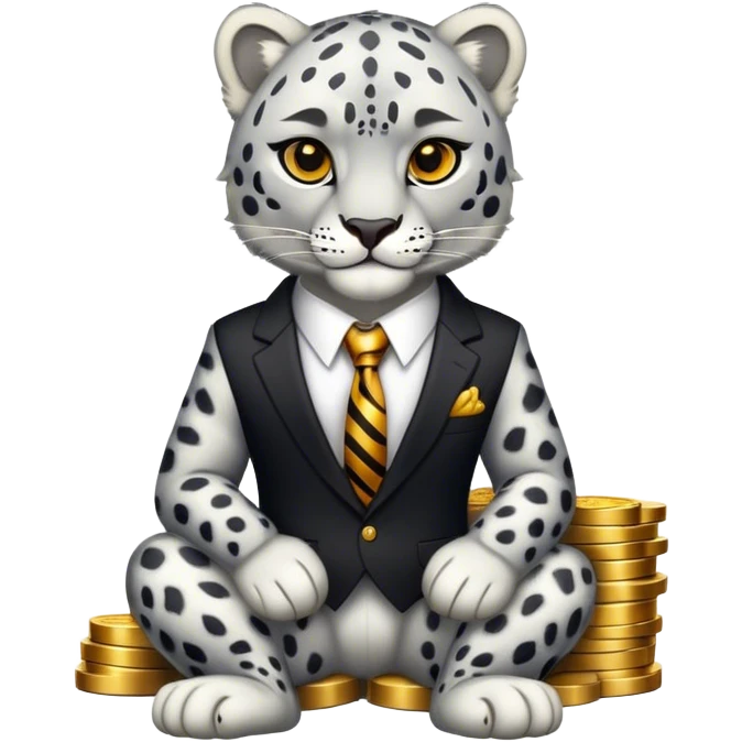muscular snow leopard in suit sitting on pile of gold emoji