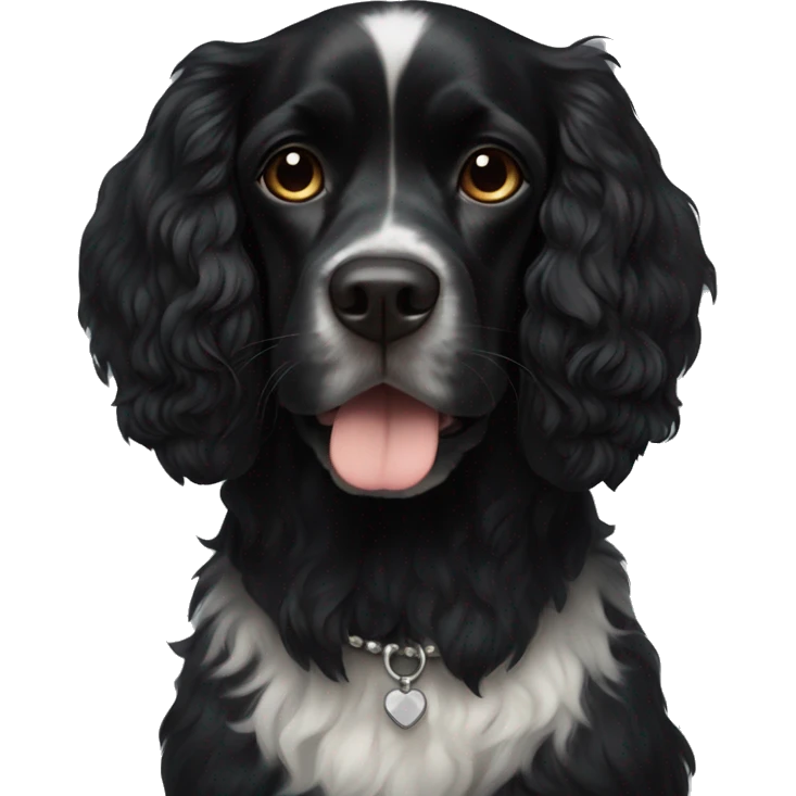 Small completely black king spaniel with black fur on his whole face and white fur on chest emoji