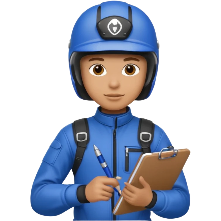 dirtbike rider in blue gear with clipboard emoji