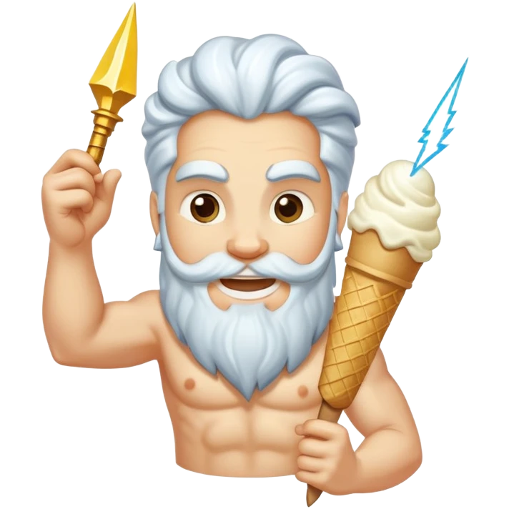 smiling Zeus with white ice cream and lightning bolt emoji