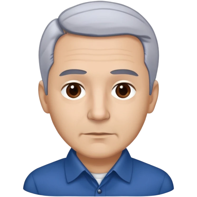 Puerto Rican actor René Monclova with light skin, round face, broad cheekbones. Lively dark brown eyes, thick straight eyebrows. Short silvery gray hair with receding hairline. Professional demeanor. Wearing a dark blue collared shirt. emoji