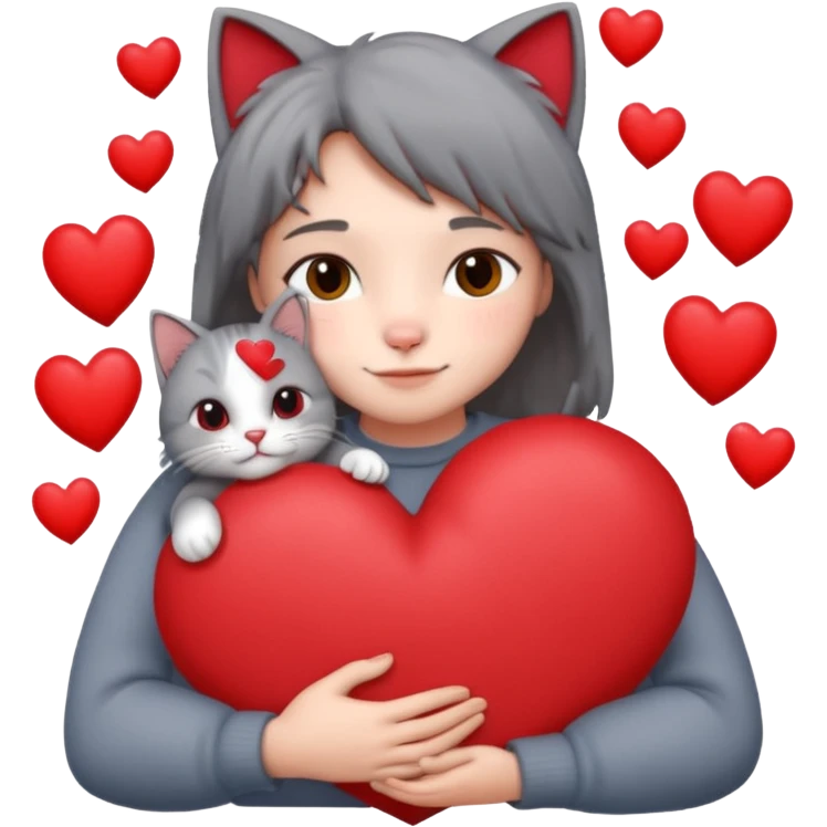 a person hugging a cat with hearts emoji