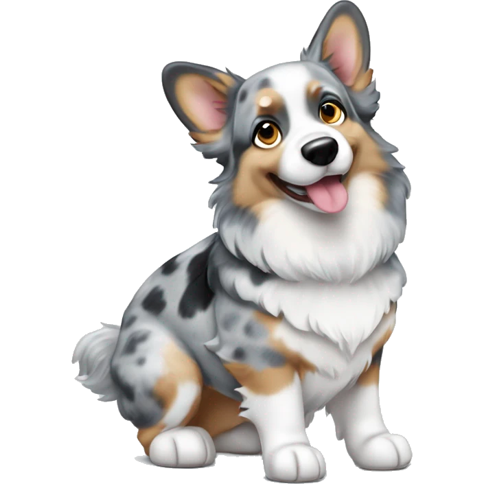 Blue Merle corgi with one blue eye full body emoji