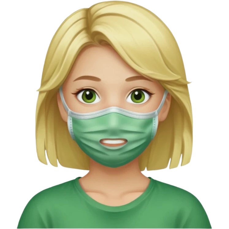 a blond haired girl with a green face mask on emoji