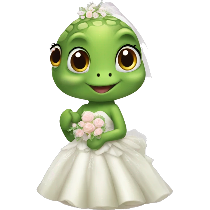 A cute turtle with a wedding dress emoji